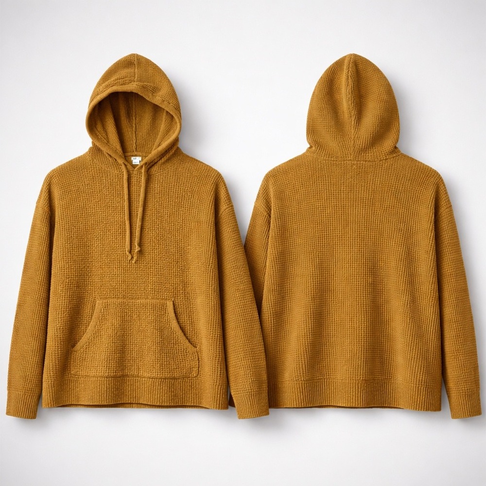 🍁Aerie Waffle Knit Hoodie Mustard‎ Yellow Oversized Pullover Sweatshirt Small